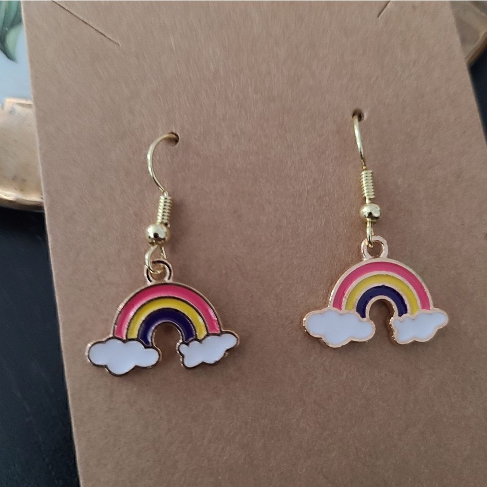 New Handcrafted Rainbow Dangle Earrings on 14K Gold Plated Hooks